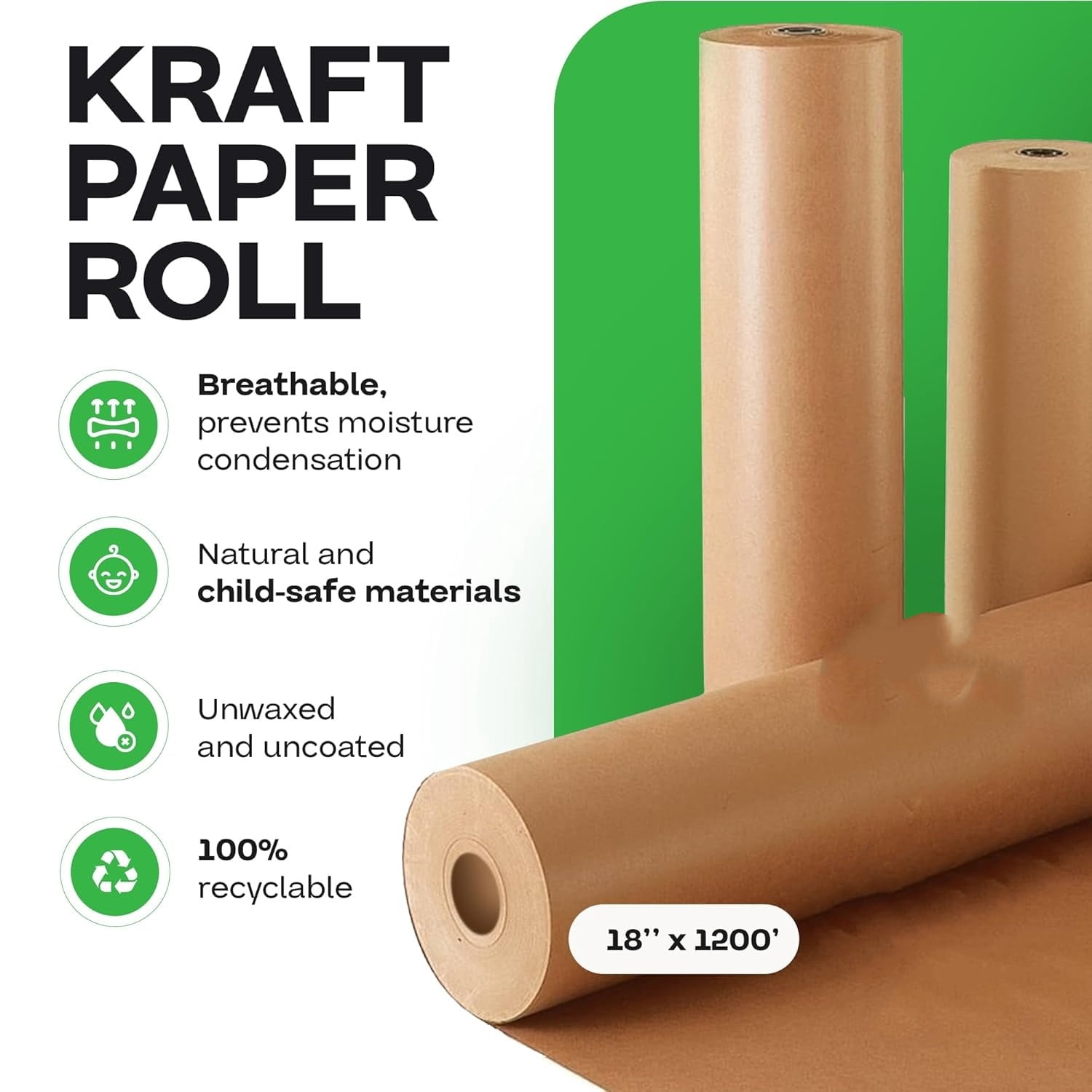 18" x 14400" (1200 ft) Large Brown Kraft Paper Roll for Packing - Perfect Natural Kraft Wrapping Paper for Void Filling - Craft Paper for Kids Art Projects
