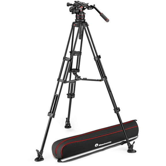 Manfrotto 3-Section Aluminum Twin Leg Tripod with Nitrotech 612 Fluid Video Head and Mid-Level Spreader