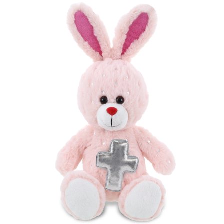DolliBu Rose Gold Bunny Stuffed Animal with Silver Cross Plush - Religious Baptism Gifts for Boys and Girls, Dedication Christening Gifts Plush Prayer Toy Healing Stuffed Animal - 8 Inches