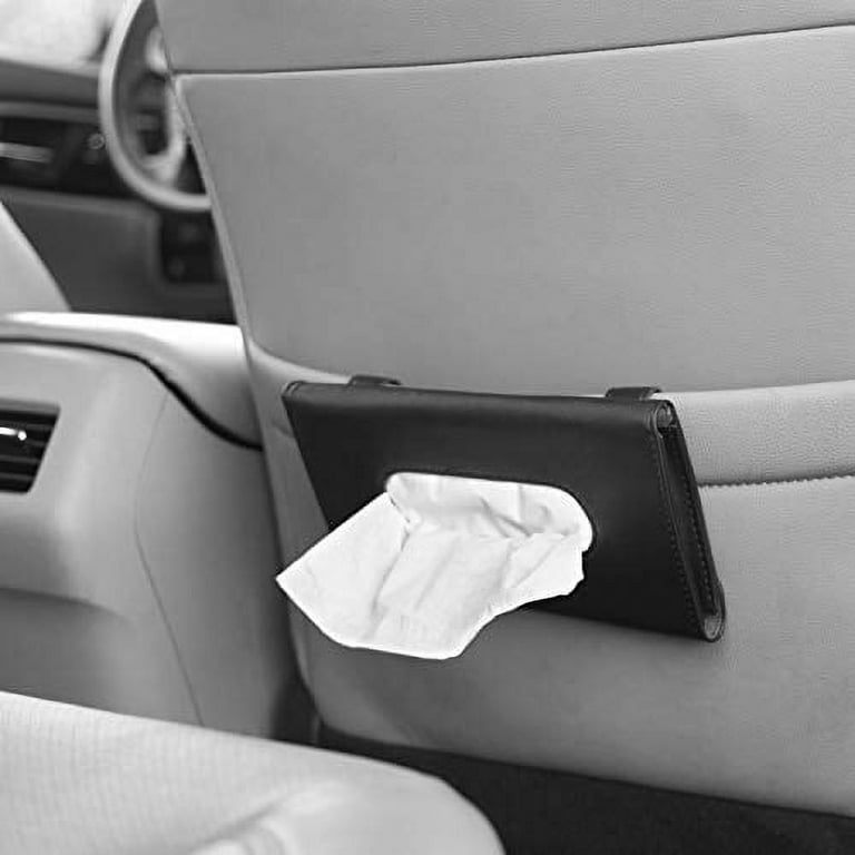 Lebogner Car Sun Visor Tissue Holder, PU Leather Black Tissue Dispenser Hanging Case to Clip On Your Car Door or Back Seat Pocket, Interior