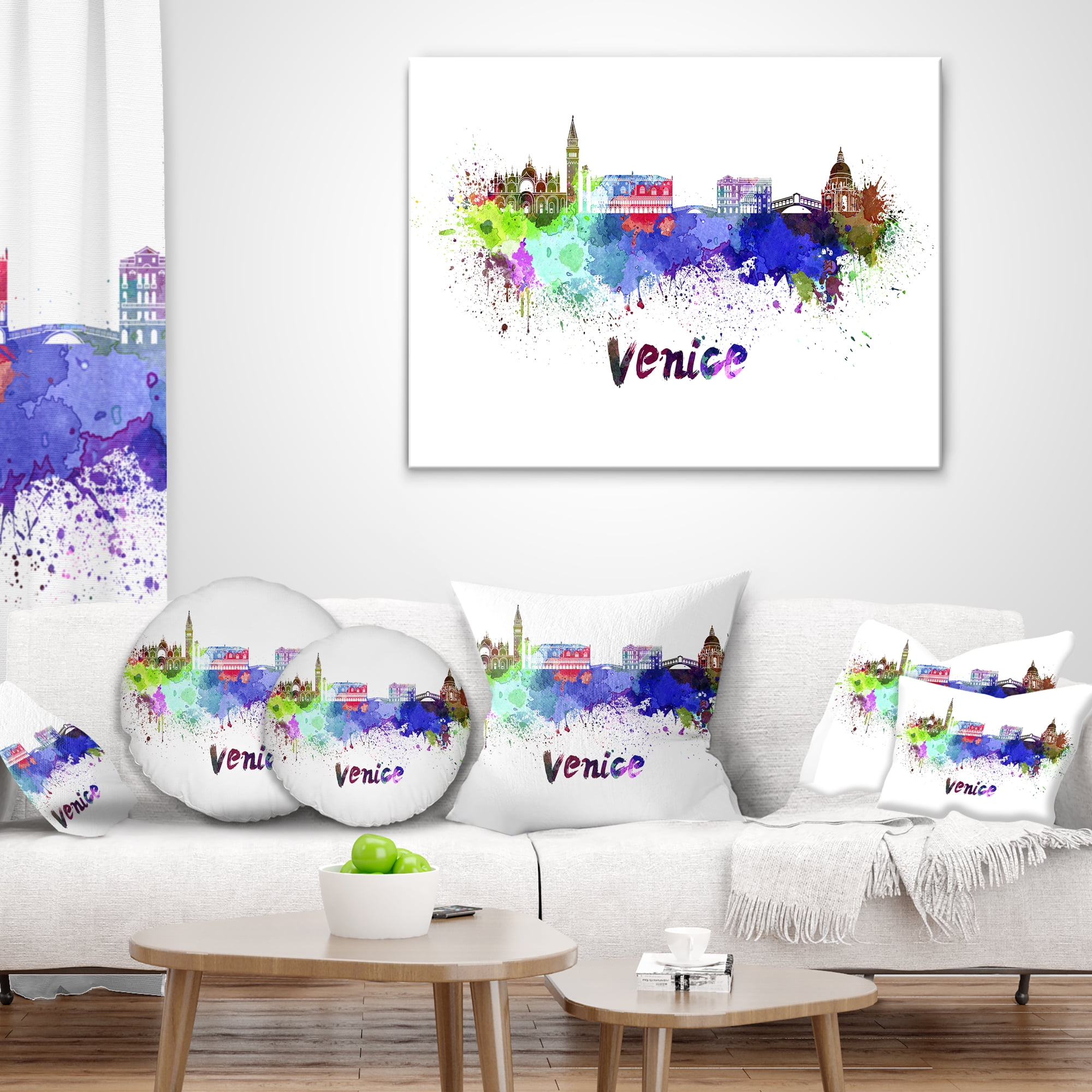 Designart Venice Skyline - Cityscape Throw Pillow - 16x16