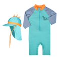 thumbnail image 3 of Traje de baño para niños Dinosaurio de dibujos animados Cremallera encantadora Traje de baño para niños de manga larga azul, 3 of 10