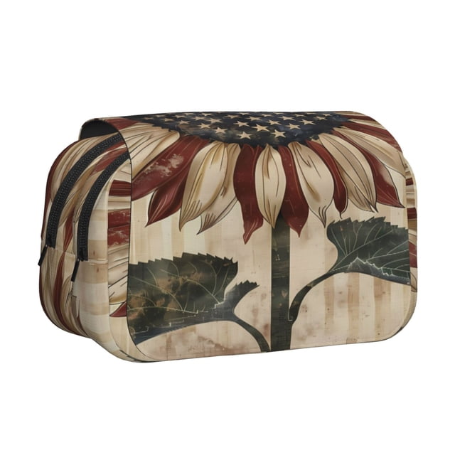 Easygdp USA Sunflower Flag para Estuche de Lápices con Tapa Flip, Suministros de Oficina y Universidad para Adolescentes y Adultos