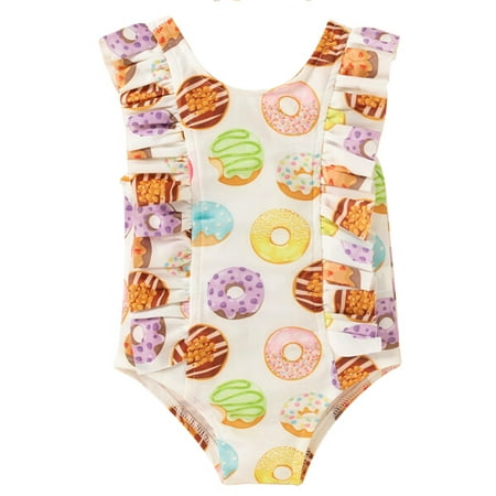 

Chollius Toddler Baby Girl Sleeveless Ruffle Leopard Donut Print One Piece Bathing Suit Sunsuit Beachwear