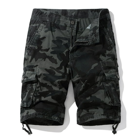 Nrmvnmi Men Casual Fashion Solid Shorts With Multi-pocket Button Zipper Elastic Waist Shoort Pants Father's Day Gifts For Dad ,4th of July Gifts for Men