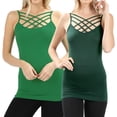 thumbnail image 1 of Women & Plus Seamless Triple Criss Cross Front Long Cami Tank Top (2PK: Kelly Green/Hunter Green, S/M), 1 of 4