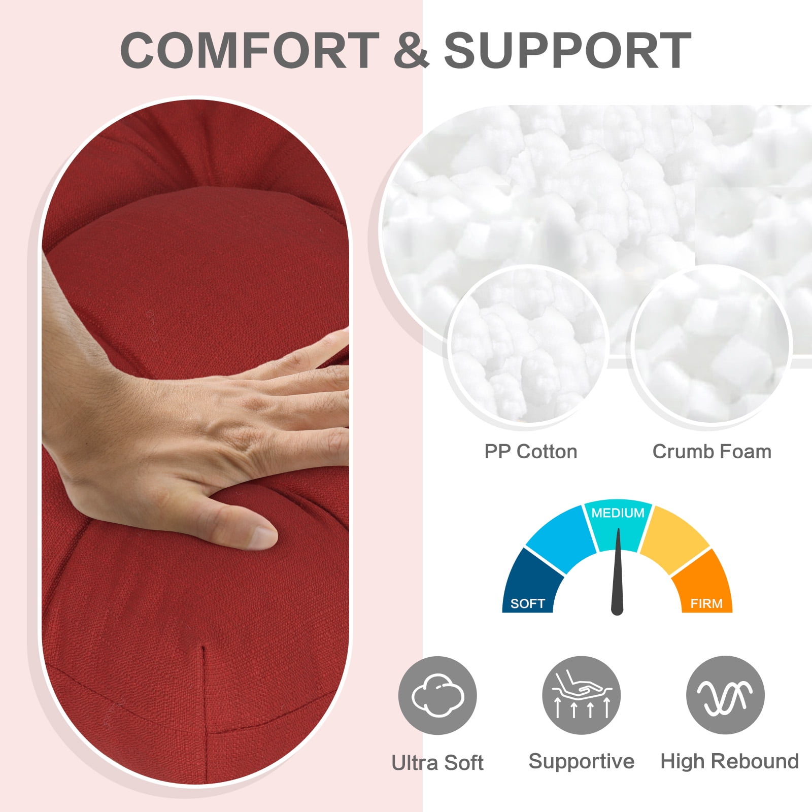 Aoodor 19x19x5 Inch Tufted Outdoor Chair Cushions, Water and Fade Resistant Polyester Dining Chair Pads with Ties for Patio Furniture, Set of 2, Red