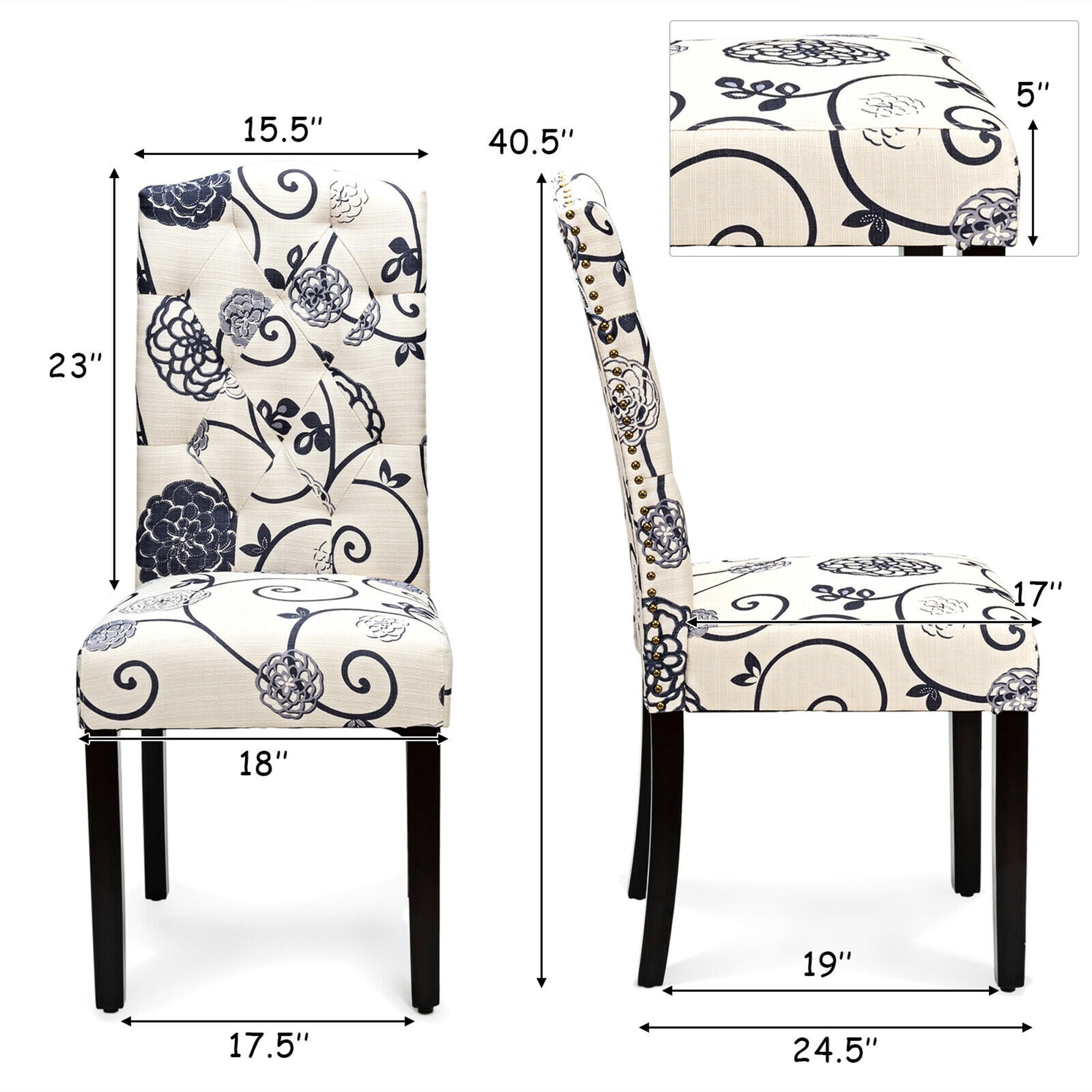 Gymax Set of 2 Tufted Dining Chair Upholstered Nailhead Trim Rubber Wooden Leg