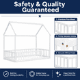 thumbnail image 4 of Miniyam Twin Size House Floor Bed for Kids, Wood Low Profile Bed Frame with Guardrails, White, 4 of 7