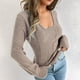 thumbnail image 5 of Sudadera con capucha de buceo,Suéter de punto con cuello en V para mujer, jersey informal de manga larga, blusa de poliéster, corte holgado para uso diario, sopatenor, 5 of 9