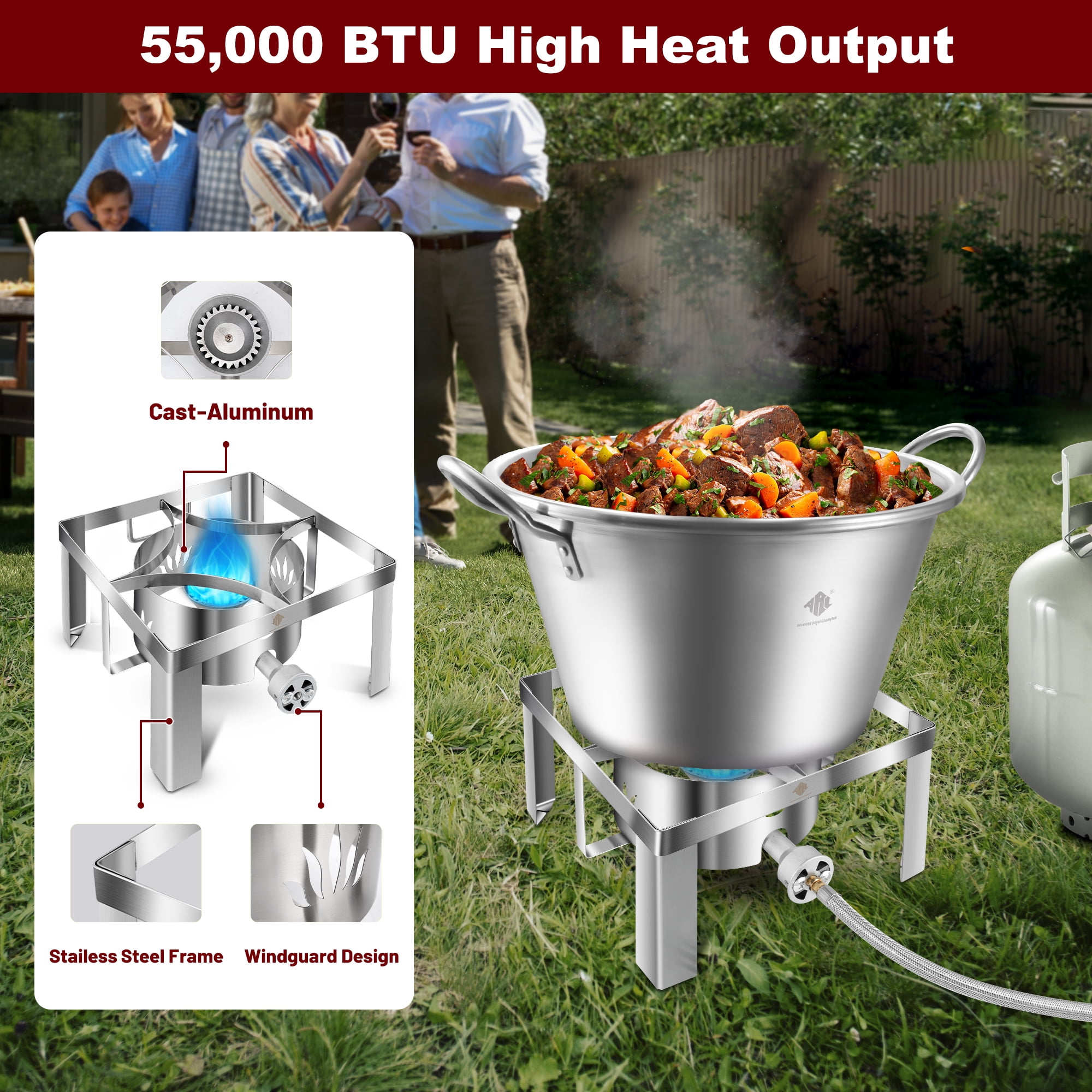 ARC Stainless Steel Mexican Cazo Para Carnitas With 55,000BTU Propane Burner Camping Stove,Outdoor Gas Stove Burner Cooker for Cooking for Turkey Fry,Homebrewing,Seafood Boiling