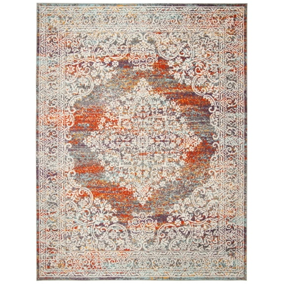 SAFAVIEH Madison Jayme Vintage Traditional Area Rug, Light Grey/Rust, 5'1" x 7'6"