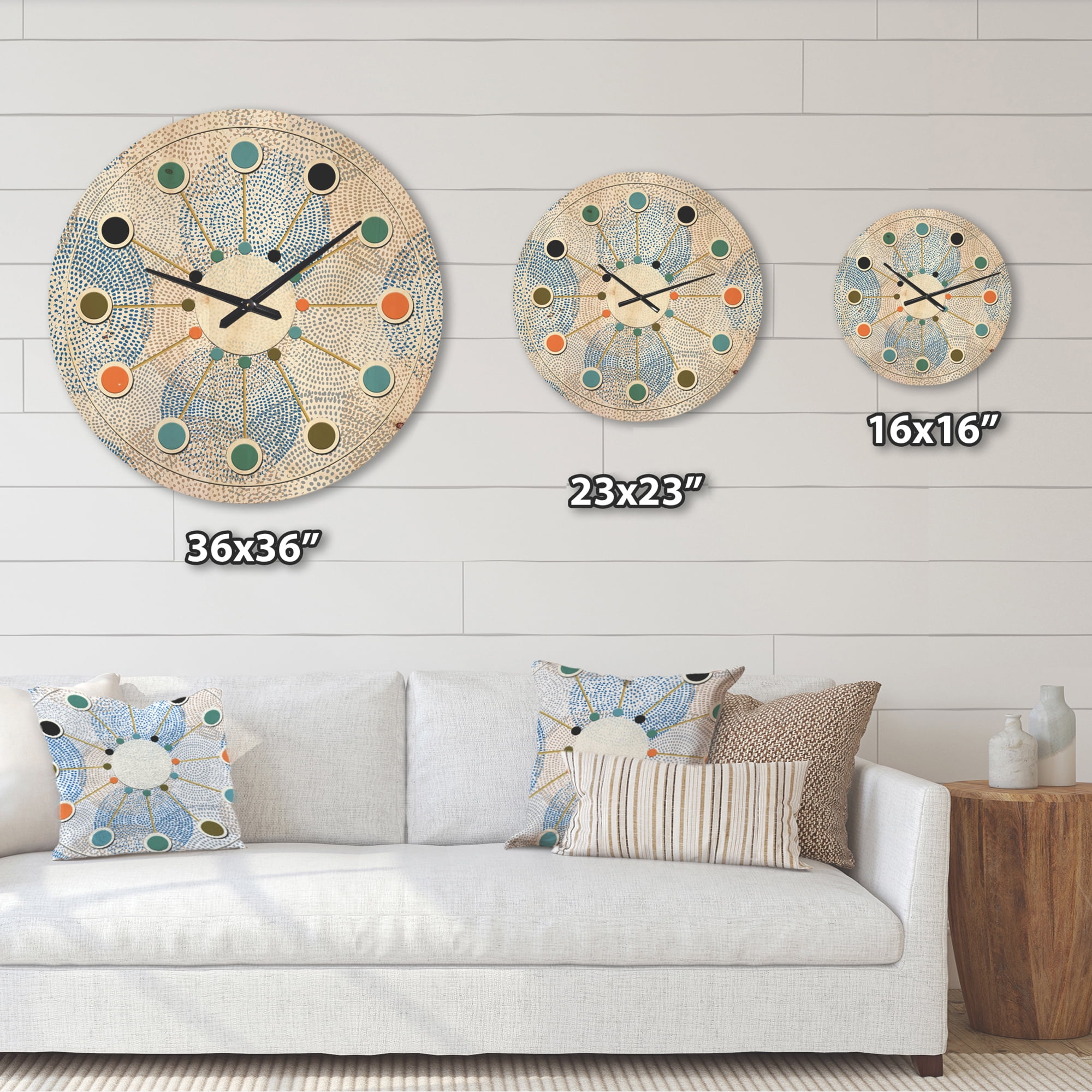 Designart 'Abstract Retro Design Pattern I' Mid-Century Modern Wood Wall Clock