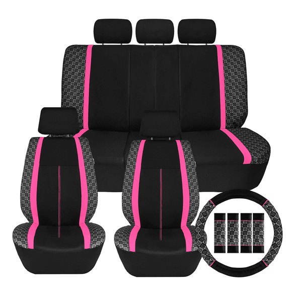 Printed Car Seat Covers, for Split Bench Front & Rear Seat Cover for SUV, Sedan, Cars, Trucks, Pink