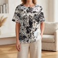 thumbnail image 4 of Womens Short Sleeve Floral Print Tops Dressy Casual Henley Button Down Blouses Summer Bussiness Work T-Shirts Loose Fit Flowy Tunic Blouses with Pocket, 4 of 5