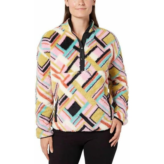 Hurley Ladies' Snap Plush Pullover Sweater (Pink (Spring Geo) Large)