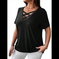 thumbnail image 3 of Tops para Mujer, Camisetas de Verano A con Cuello Cruzado, Túnicas Holgadas e Informales de Gran Tamaño Negro 4XL, 3 of 9