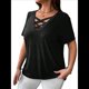 thumbnail image 3 of Tops para Mujer, Camisetas de Verano A con Cuello Cruzado, Túnicas Holgadas e Informales de Gran Tamaño Negro 4XL, 3 of 9