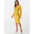 thumbnail image 4 of DARING DIVA Women's Peplum Blazer Pencil Skirt 2 Pcs Suit Set L Yellow, 4 of 6