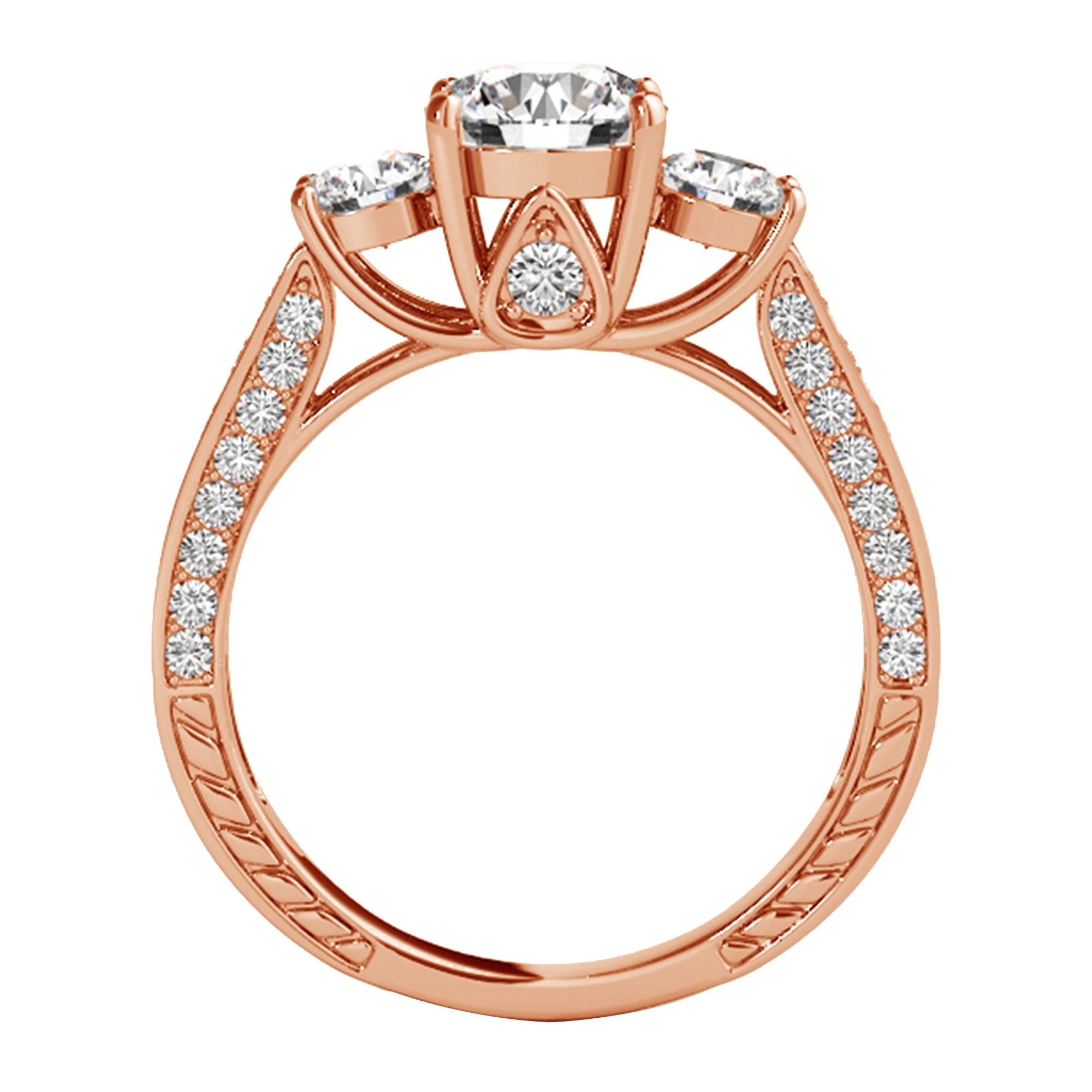 Arista 2.88 cts 3 Round Swarovski Diamond Solitaire & Contoure Bridal Set in Pink plated Sterling Silver