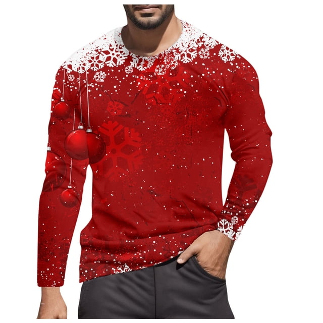 LUOGENLI T-shirts pour Homme pour Hommes Noël T-Shirt Décontracté de Mode Festival à Manches Longues à Col Rond T-Shirt T-shirts pour Hommes T-shirts Graphiques T-shirts de Pâques pour Homme T-Shirt Graphique Saint-Valentin Melon D\'eau Rouge m