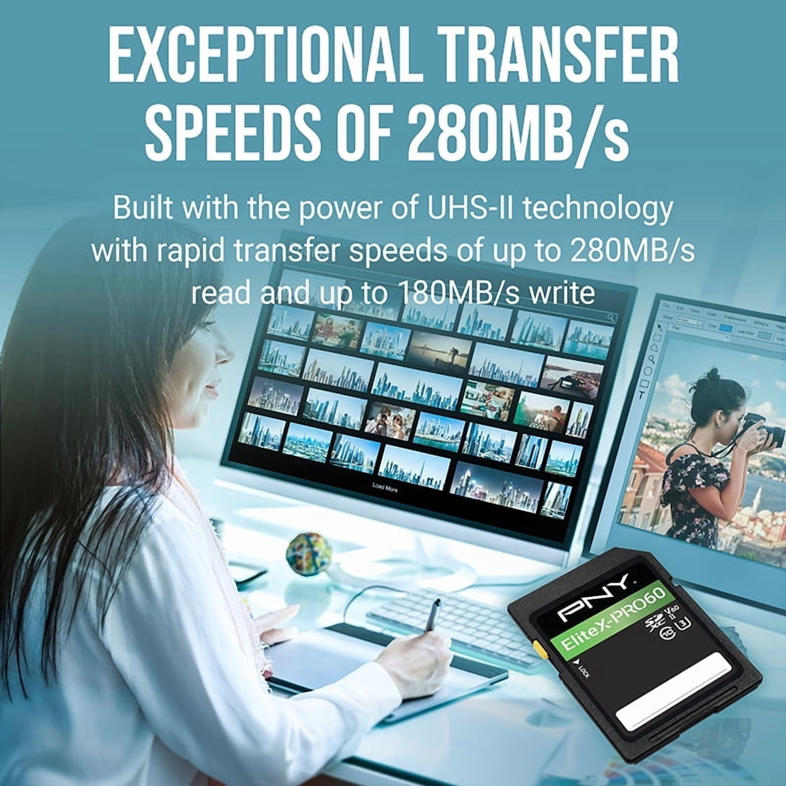 PNY 512GB EliteX-PRO60 Class 10 U3 V60 UHS-II SD Flash Memory Card