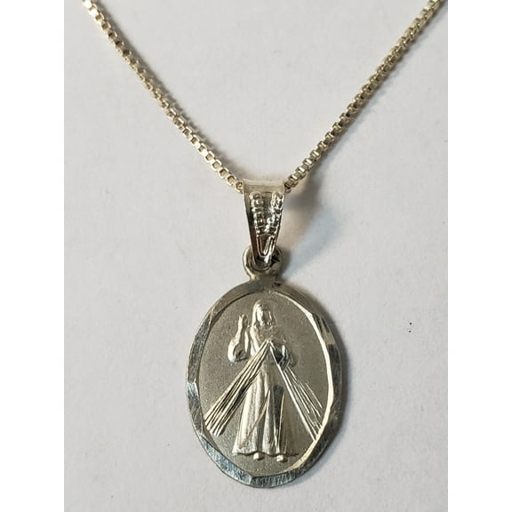 Necklace Silver Jesus-Divine Mercy Oval Medal