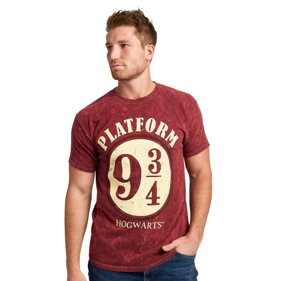 Harry Potter Platform 9 ¾ Men's Maroon Mineral Wash Crew Neck Short Sleeve T-shirt-Small