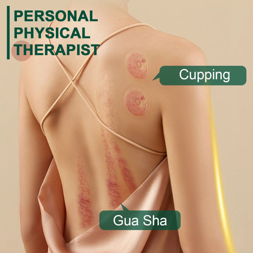 Soapow Electric Cupping Set Gua Sha Device Massage Tool with 12 Modes, 3 in 1 Smart Heating Vacuum Therapy Scraping Machine, Portable Rechargeable Cupping Massage Tool with Steel Balls, Gray