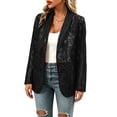 thumbnail image 2 of Womens Sheer Mesh Jackets Long Sleeve Lace Lapel Open Front Lightweight Loose Fit Office Casual Blazer Suit Coat Cardigans Black L, 2 of 5