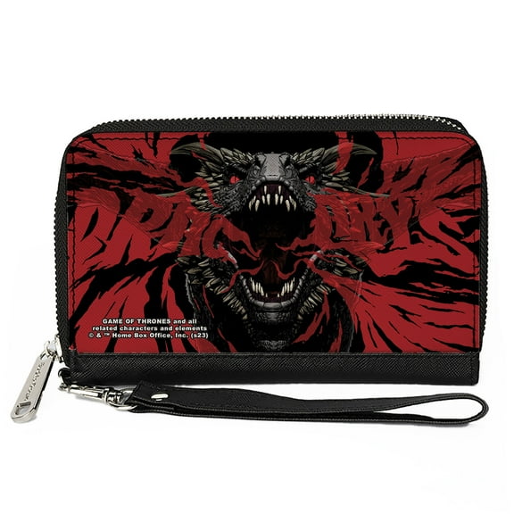 Game of Thrones Wallet, Zip Around, Game of Thrones Dracarys Dragon Fire Black Reds, Vegan Leather
