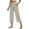 thumbnail image 2 of Capri Pants for Women Wide Leg Yoga Cropped Pants with Pockets Loose Casual Summer Pant Beige 2XL, 2 of 7