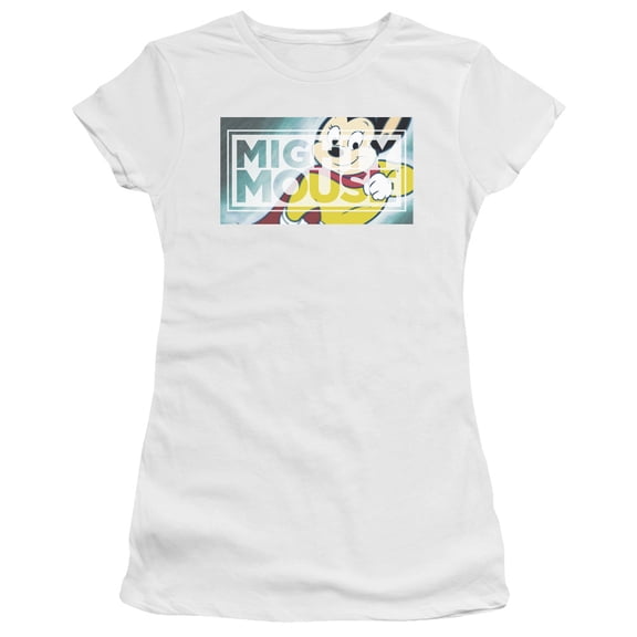 Mighty Mouse Mighty Rectangle Junior Women's Sheer T-Shirt White