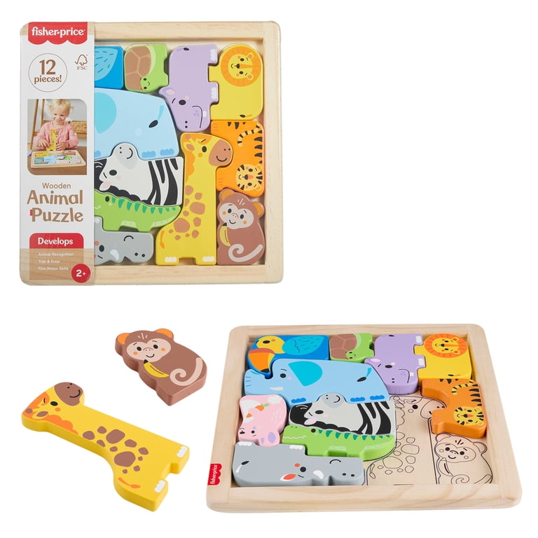 Fisher-Price Wooden Animal Puzzle with 12 Wood Blocks photo 1