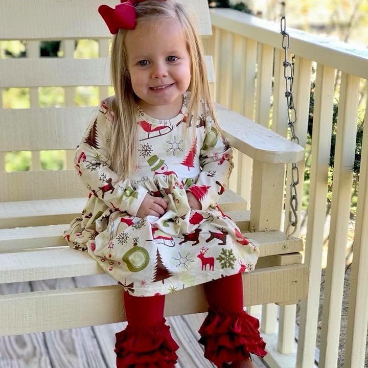 Girl Christmas Tree Ruffled Boutique Outfit Toddler Infant Kids Clothing Holiday 