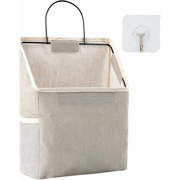Wall Hanging Storage Bag with Sticky Hook, Closet Hanging Storage for Pocket, Bathroom Dormitory Organizer Bag, Cotton Organizer Box Containers for Bedroom(light Grey)