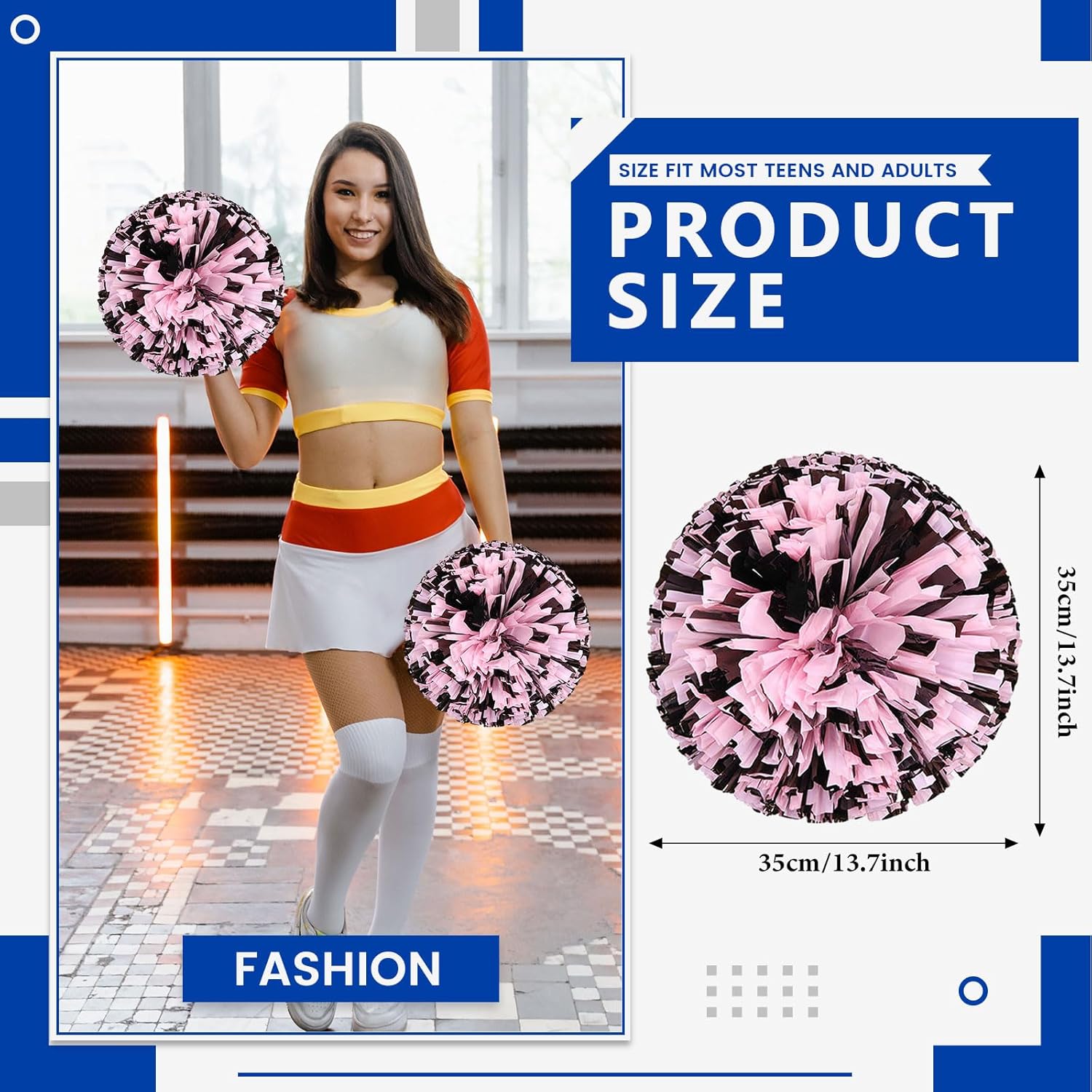 24 PCS pom poms Cheerleading,13.8inch for Sports Teams, Dance Training, and Party Celebrations with Finger Rings