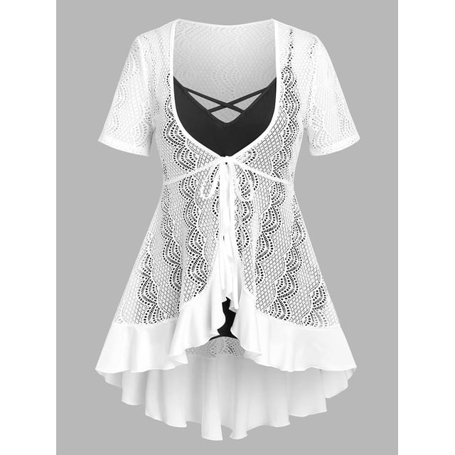 Blusa Talla Extra Asimétrica Malla y Camisola Rosegal Blusas Tallas Grandes