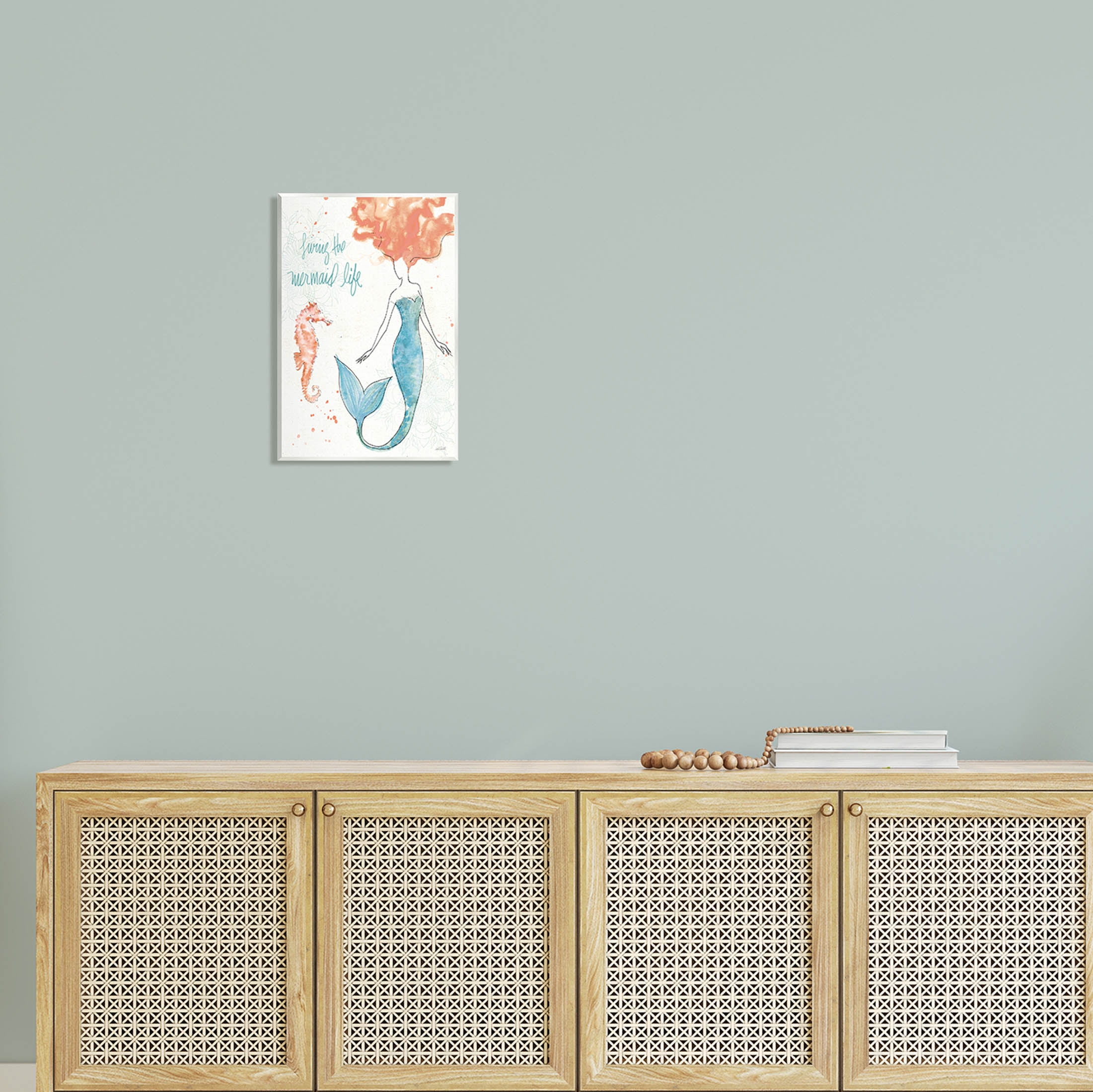 Stupell Industries Living The Mermaid Life Phrase Graphic Art Unframed Art Print Wall Art, Design by Anne Tavoletti
