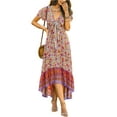 thumbnail image 6 of Biekopu Women's Summer Long Boho Dress,Short Sleeve V Neck Irregular Hem Tie Up Floral Dress, 6 of 7