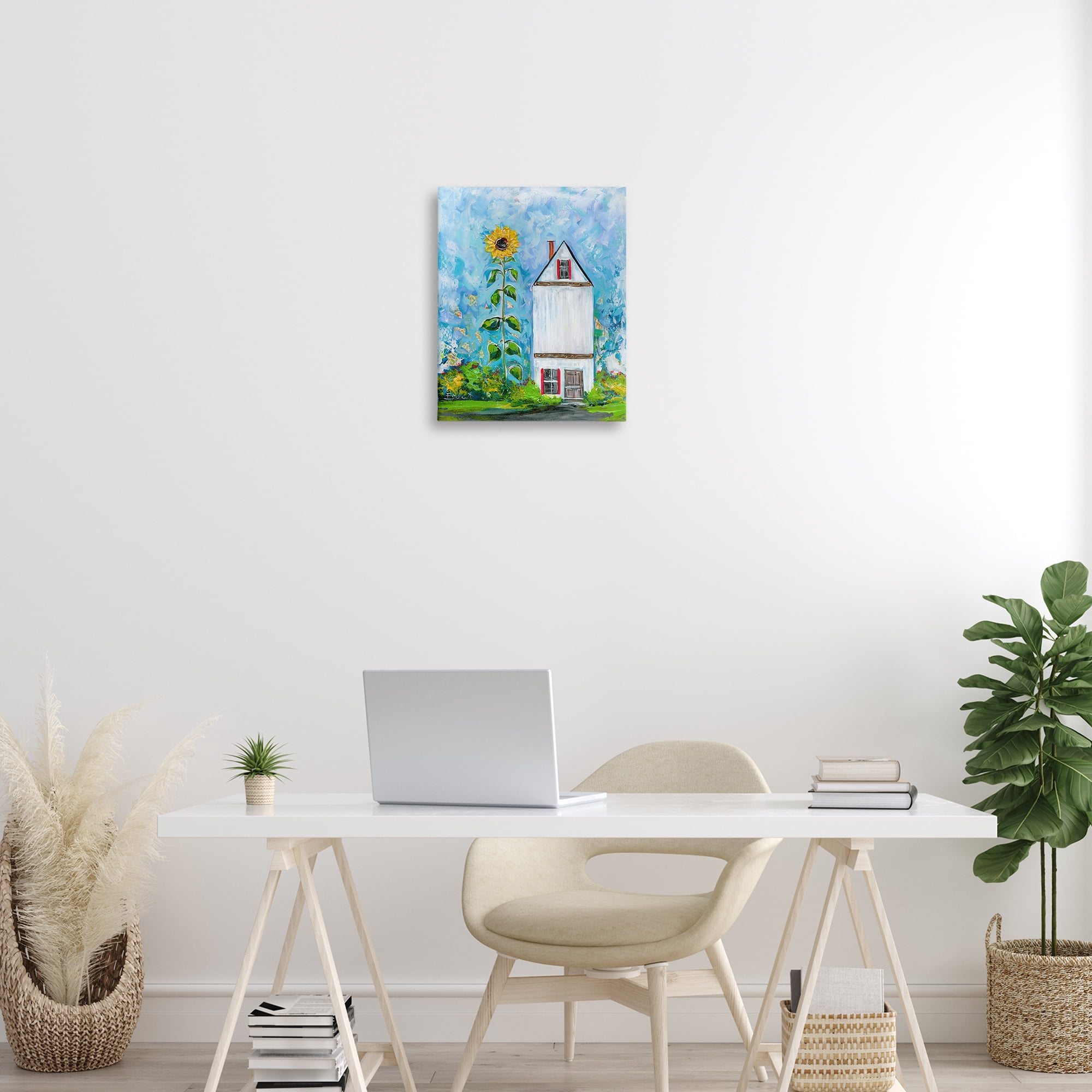 Stupell Industries Giant Sunflower & House Landscape & Nature Painting Wrapped Canvas Art Print Wall Art, 16 x 20