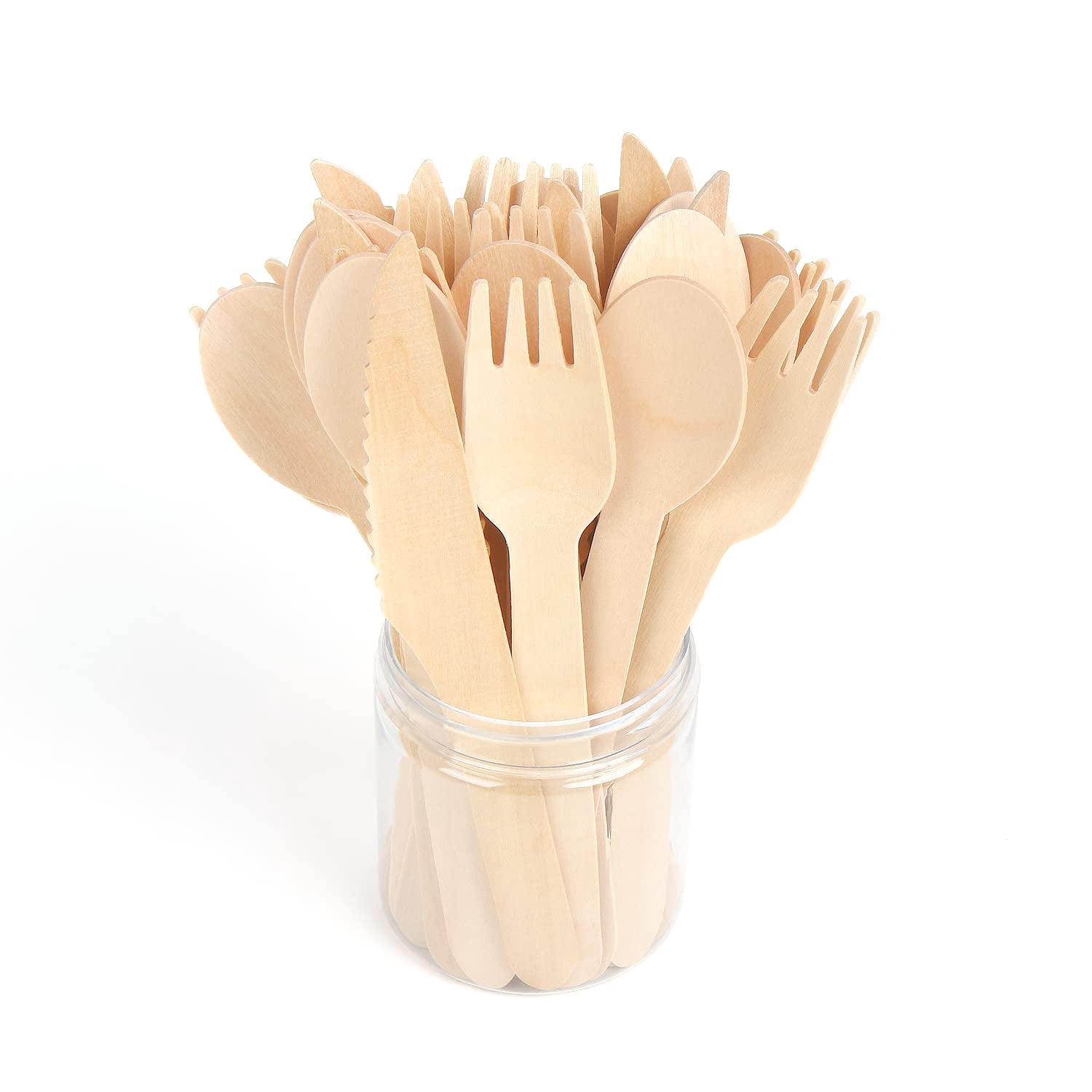 Couverts Jetables En Bois 300 Pièces - 100 Fourchettes, 100 Cuillères, 100 Couteaux En Bouleau, Pour Fêtes Et Pique-niques - 5