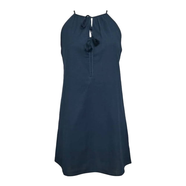 Vestido George para Mujer Tipo Lino Cuello Halter Sin Manga Escote Amplio Azul Talla EG