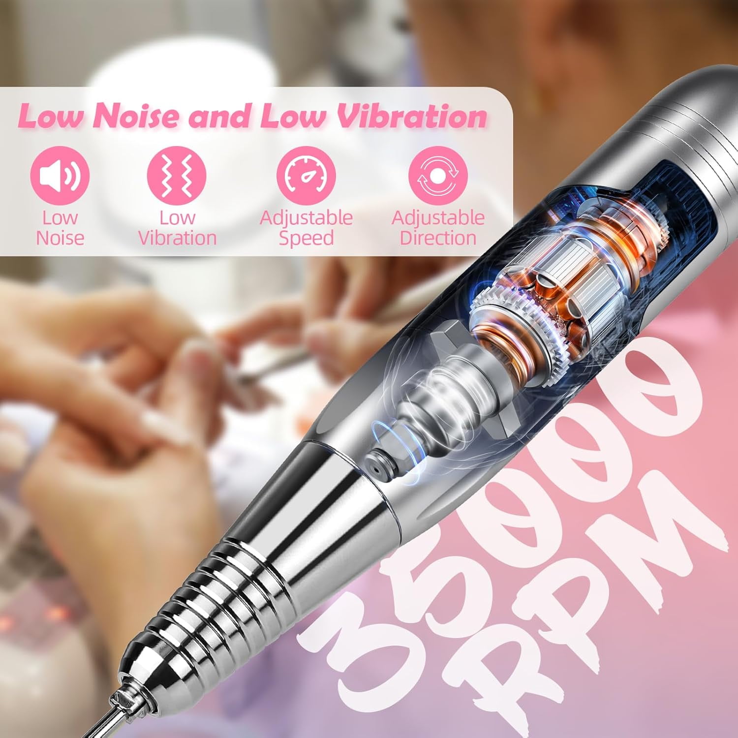 Aorsher Professional Rechargeable Nail Drill, 35000 RPM Electric Nail File, Portable LED Display Nail Tool Kit for Salon and Home Manicure Pedicure