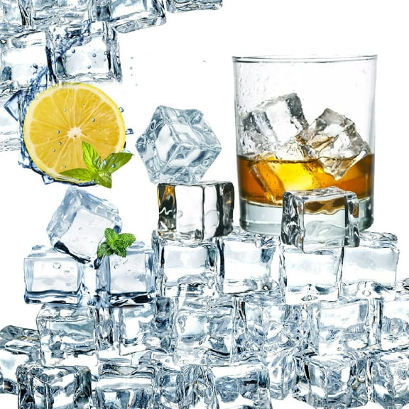 GIXUSIL 50 Pcs Clear Fake Ice Cubes, 0.7 inch Acrylic Clear Decorative Ice Rocks Square Artificial Crystals Vase Rocks for Home, Wedding Decoration, Vase Fillers, Photography Props,Kitchen Decoration