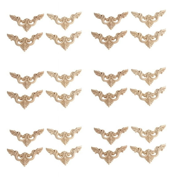 24Pcs 8X8cm Wood Carved Corner Onlay Furniture Home Unpainted Applique