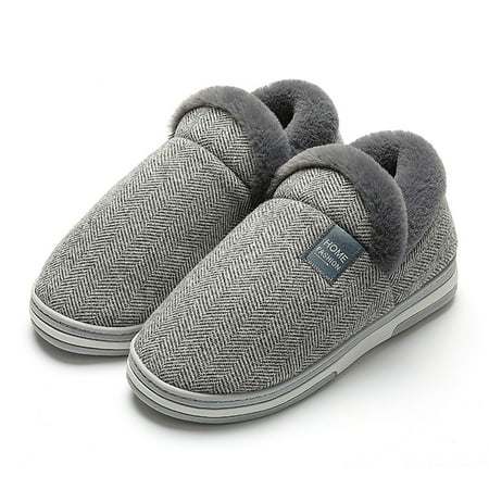 

Christmas Couples Men Slip On Furry Plush Flat Home Winter Round Toe Keep Warm Solid Color Slippers Shoes