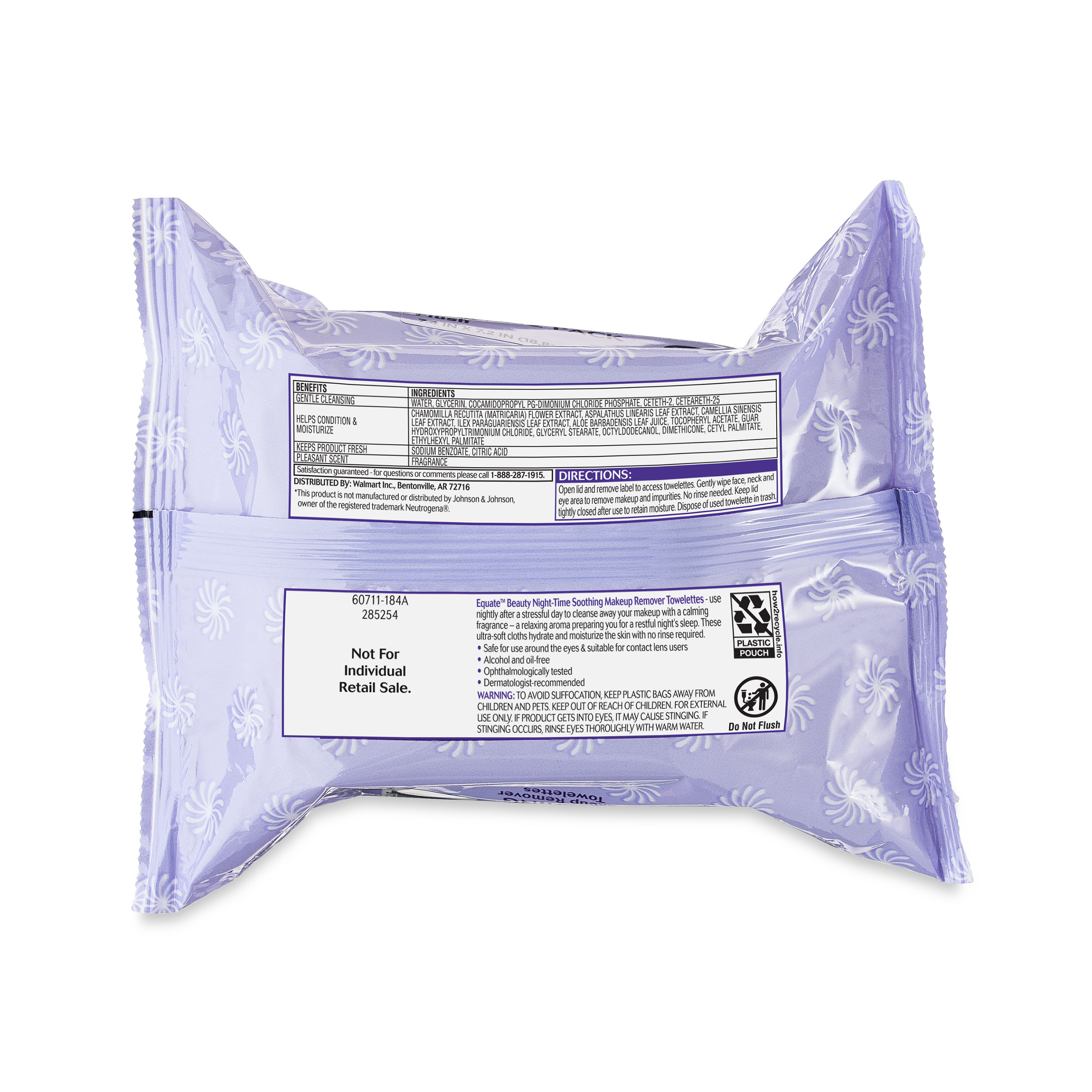 Equate Beauty Night-Time Soothing Makeup Remover Wipes, 40 Count, 2 Pack - image 5 of 7