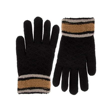 Classic Fashion Womens Gloves, Ladies Gloves, Winter Gloves For Cold Weather, Sherpa Lined Warm Gloves, Striped Patterned Acrylic Knit