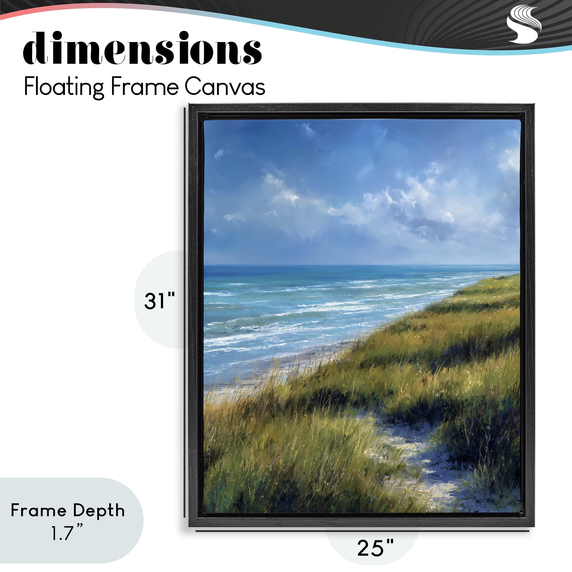 Stupell Industries Coastal Grass & Rolling Waves Black Framed Floater Canvas Wall Art, design by Franklyn Gregory